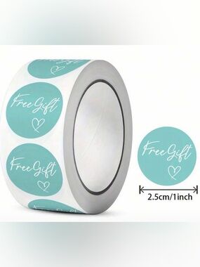 Aqua Teal "Free Gift" Round Sticker Roll 500ct